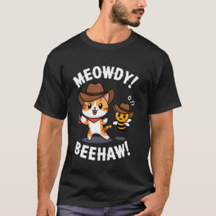 Camiseta Gato Engraçado Abelha Trocadilho Cowboy Meowdy Bee