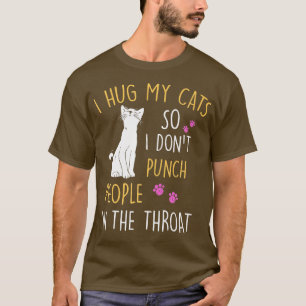 Camiseta Gato Engraçado, abraço meu gato, para não picar Pe