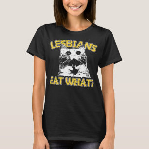 Camiseta Gato Engraçado Acomoda Lésbicas Comem Que Gay das 