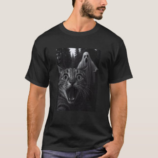 Camiseta Gato Engraçado Amante de Animais Fantasma Selfie H