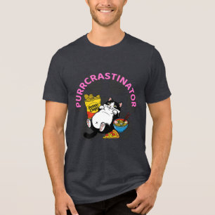 Camiseta Gato Engraçado Amante "Purcrastinador" Gráfico Grá