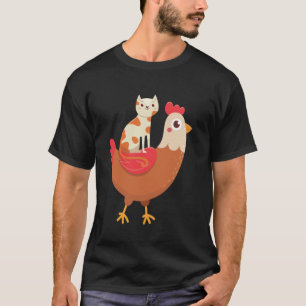Camiseta Gato Engraçado Andando de Galinha Amante Caprichos