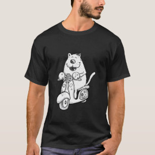 Camiseta Gato Engraçado Andando de Scooter Desenho Legal Am