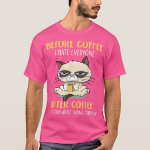 Camiseta Gato Engraçado Antes Do Café Eu Odeio Todo Mundo