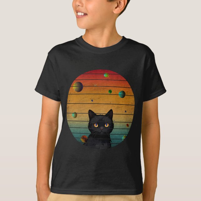 Camiseta Gato Engraçado Antigo no Espaço (Frente)