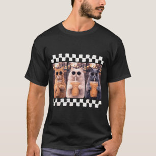 Camiseta Gato Engraçado Bebendo Café Gelado Meme Animal Caf