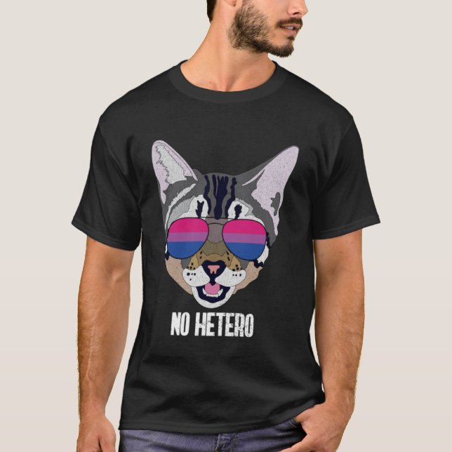 Camiseta Gato Engraçado Bisexual Sem Hetero Bi Pride Pullov (Frente)
