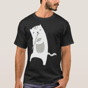 Camiseta Gato Engraçado Brincando Flautista por Instrumento