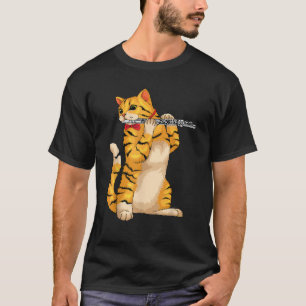 Camiseta Gato Engraçado Brincando Flute Legal Músico Animal