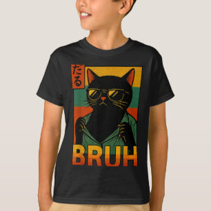 Camiseta Gato Engraçado Bruh Homens Adolescente Meninas Mem