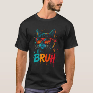 Camiseta Gato Engraçado Bruh Usando Sombreado Novidade Lega