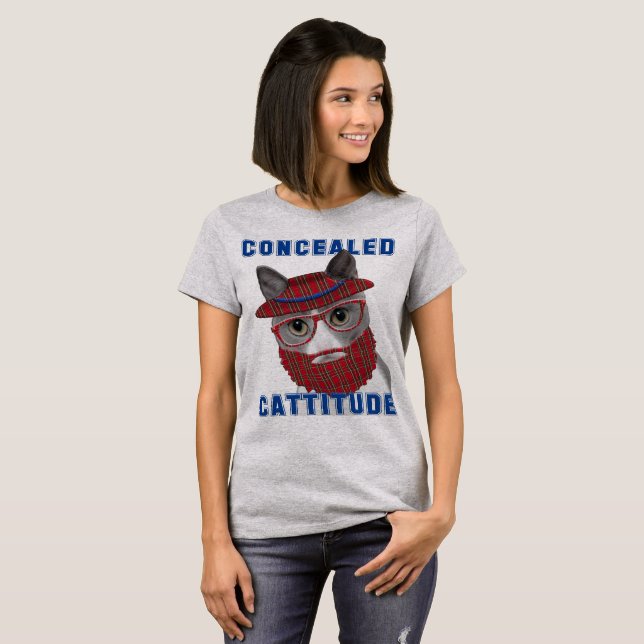 Camiseta Gato engraçado Cattitude escondido Meme (Frente Completa)
