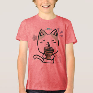 Camiseta Gato engraçado Cawaii com café Gato fofo estilo an
