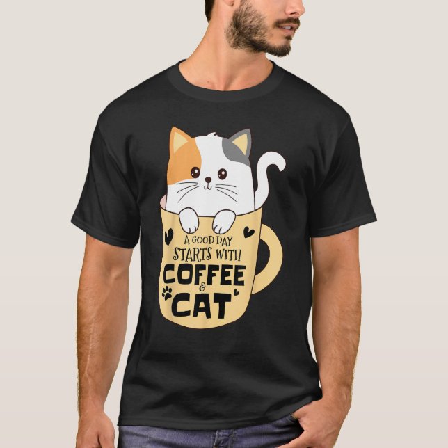 Camiseta Gato Engraçado Coffee Mug Cat Mãe Pai Gato Amantes (Frente)