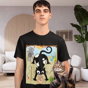 Camiseta Gato Engraçado com Cama, Brinquedos de Gato, Branc