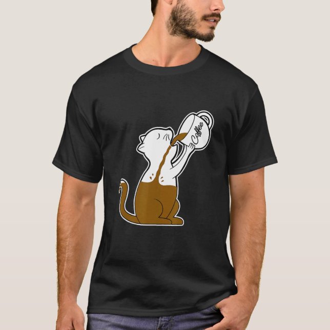 Camiseta Gato Engraçado com Caneca de Café da Manhã para Ca (Frente)