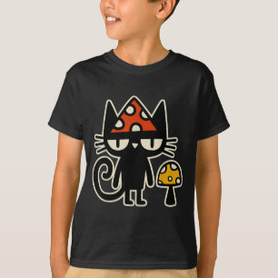 Camiseta Gato Engraçado Com Chapéu de Cogumelo Gato Preto C