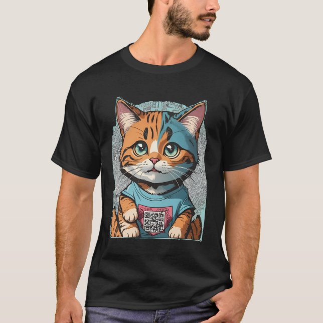 Camiseta Gato engraçado com código QR (Frente)