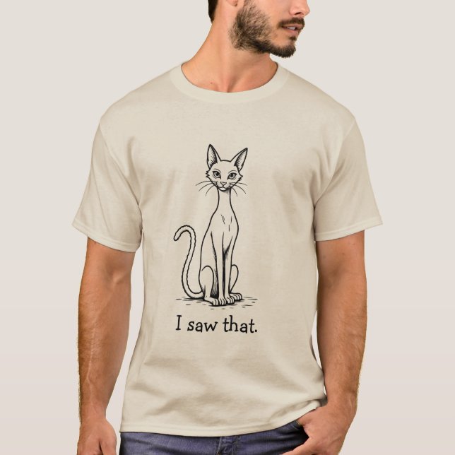 Camiseta Gato Engraçado com Expressão de Desdém Eu Vi Isso (Frente)