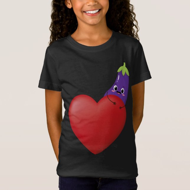 Camiseta Gato Engraçado Com Grande Fruta Cardíaca Vegetal V (Frente)