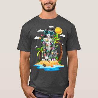 Camiseta Gato Engraçado Com Luzes de Natal Vibrações de Ver