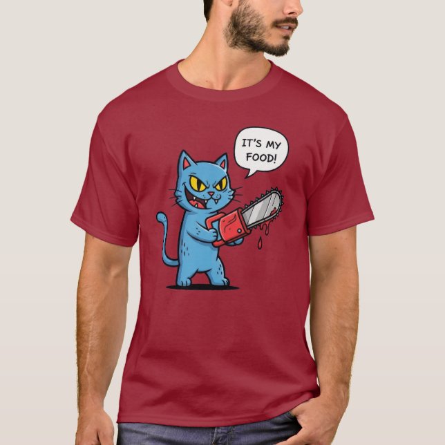 Camiseta Gato Engraçado com Motosserra (Frente)