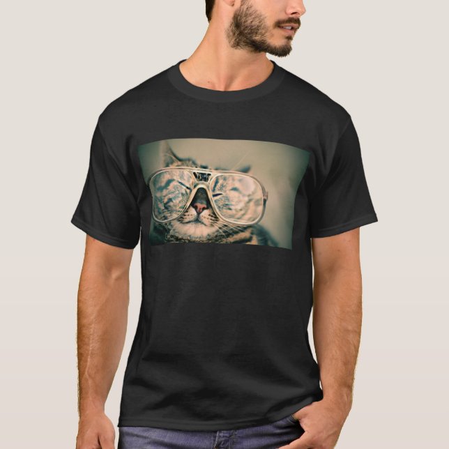 Camiseta Gato engraçado com vidros (Frente)