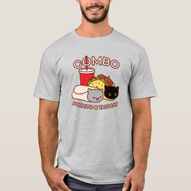 Camiseta Gato Engraçado - Combo PURRITO & TACO CAT (Frente)