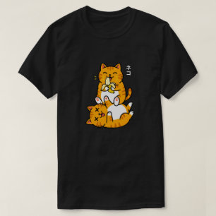 Camiseta Gato Engraçado Comendo Banana Neko Desenho Animado