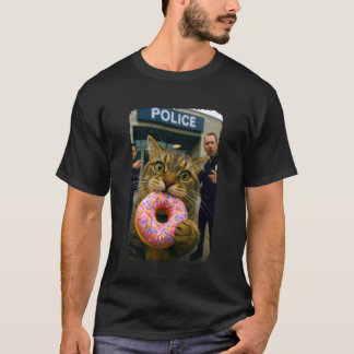 Camiseta Gato Engraçado Comendo Donut na Selfi do Gato na D