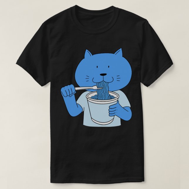 Camiseta Gato engraçado comendo espaguete (Frente do Design)