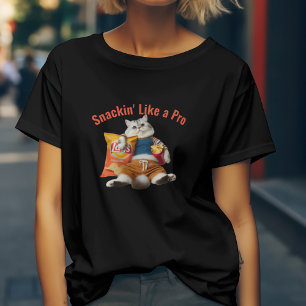 Camiseta Gato Engraçado Comendo Lanche Como Um Profissional