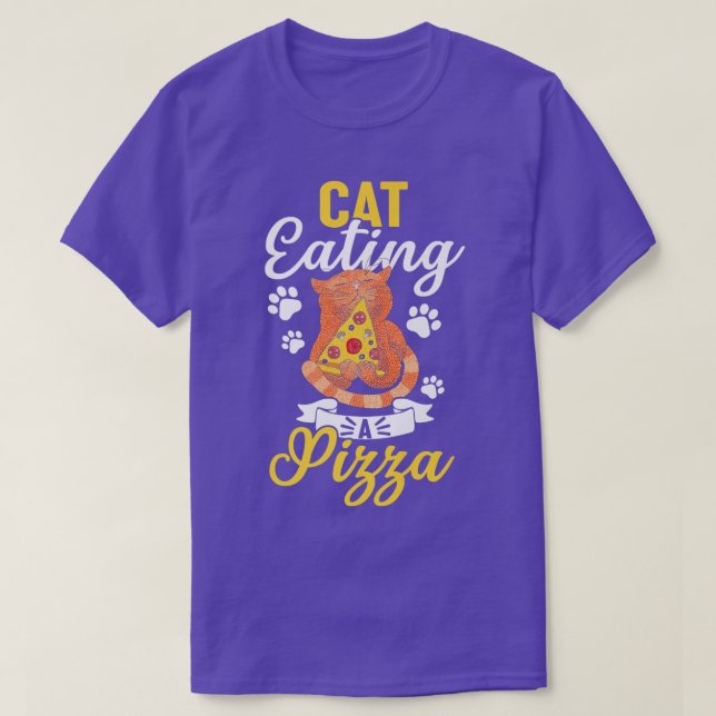 Camiseta Gato Engraçado Comendo Pizza Premium (Frente do Design)