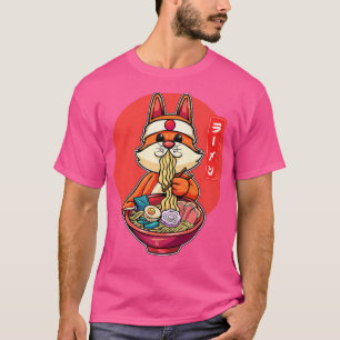 Camiseta Gato Engraçado Comendo Ramen Cinto Gato Japonês Ra