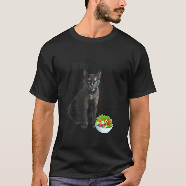 Camiseta Gato Engraçado Confundiu Sério Comer Salada (Frente)