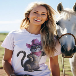 Camiseta Gato Engraçado Da Cowgirl