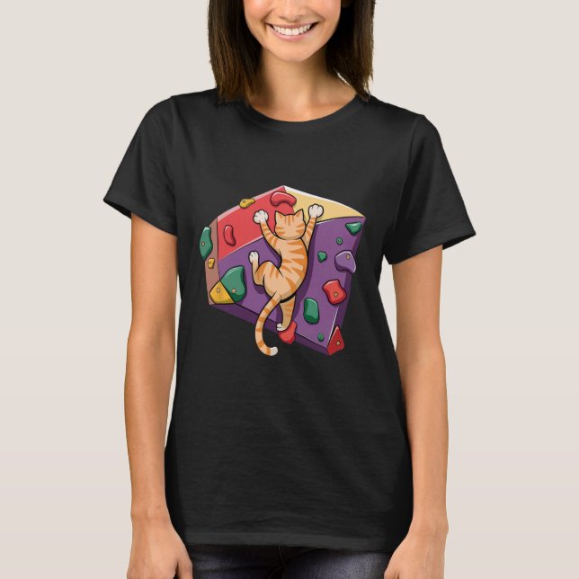 Camiseta Gato Engraçado de Bouldering – Escalada em Rocha e (Frente)
