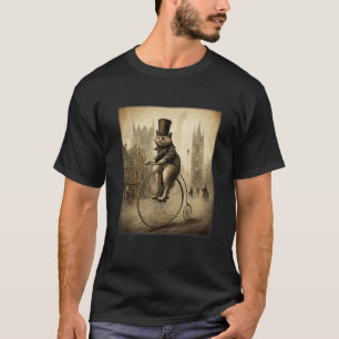 Camiseta Gato Engraçado de Cartola Andando de Bicicleta Pen