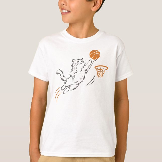 Camiseta Gato Engraçado de Cinto de Basquete Fofo (Frente)