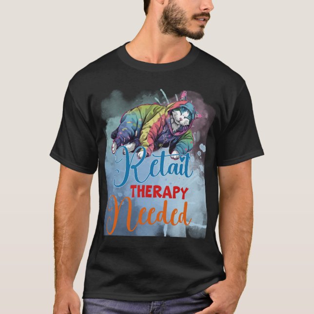 Camiseta Gato engraçado de compras "Terapia de Varejo Neces (Frente)
