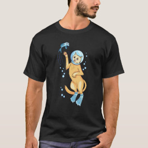 Camiseta Gato Engraçado de Mergulho Perseguindo Peixes Anim