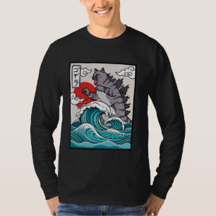 Camiseta Gato Engraçado De Monstro Da Arte Onda Japonesa