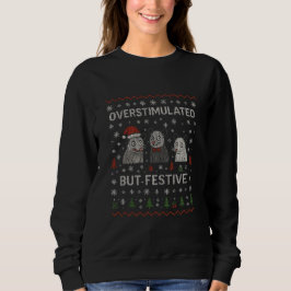 Camiseta Gato engraçado de Natal superestimulado, mas festi