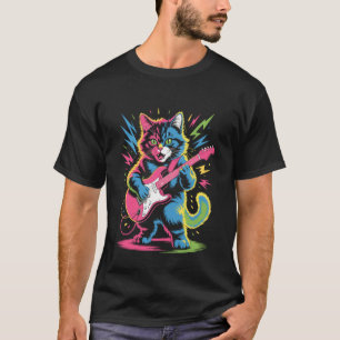 Camiseta Gato engraçado de rock roll vintage tocando guitar