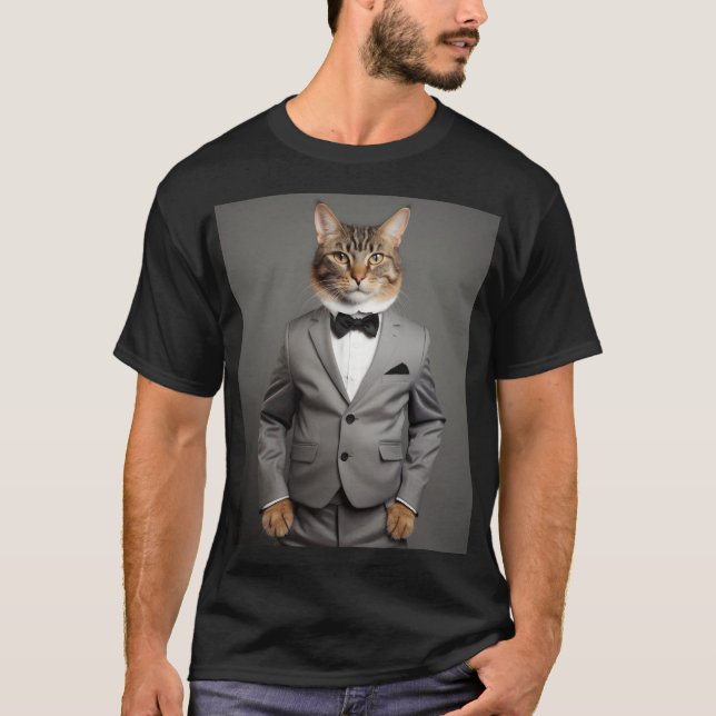 Camiseta Gato engraçado de terno (Frente)