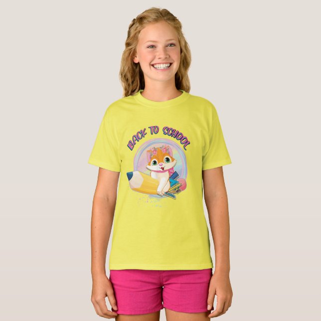Camiseta Gato Engraçado De Volta À Escola (Frente Completa)