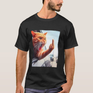 Camiseta Gato Engraçado Dedo do Meio Gato Hilário no Carro