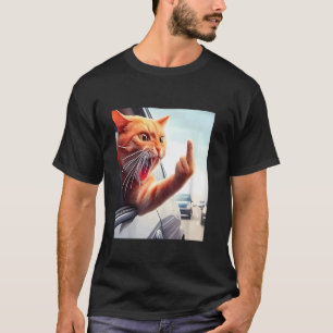 Camiseta Gato Engraçado Dedo do Meio Gato Hilário no Carro