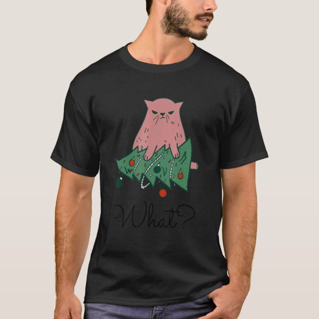 Camiseta Gato Engraçado Derrubando a Árvore de Natal 1 (Frente)