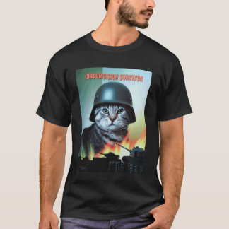 Camiseta Gato Engraçado Dizendo Sobrevivente à Circuncisão 